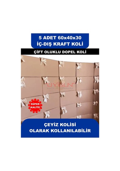 5 Adet 60x40x30 Ev Taşıma Kolisi, Çeyiz Kolisi, Boş Koli, Çift Oluklu Ksssk Dopel