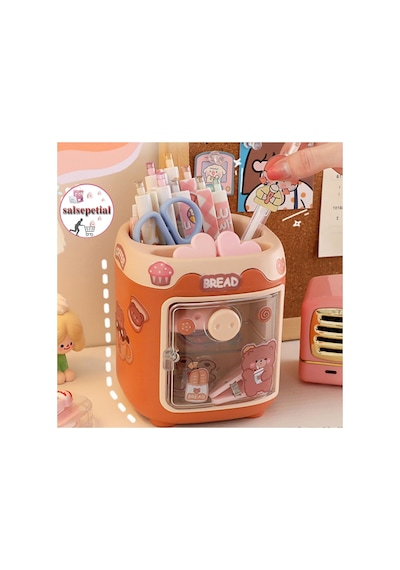 Kawaii Sevimli Kalem Kutusu Masaüstü Kalemlik Kawaii Kapaklı Kalem Kutusu Masa Üstü Organizer Turuncu Kapaklı