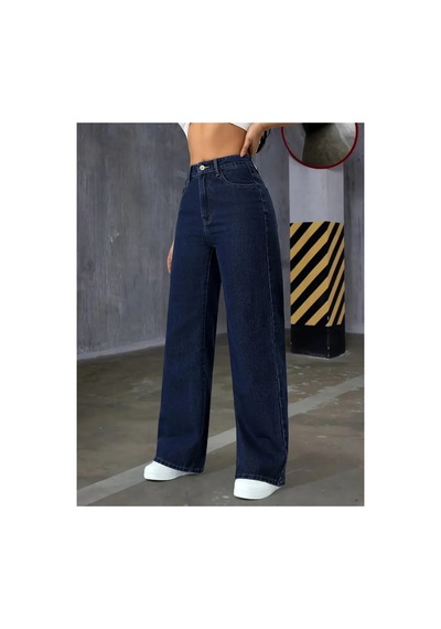 Woddi Kadın Likralı Lacivert Salaş Kot Jean Pantolon New Sezon-3 Laci Vert