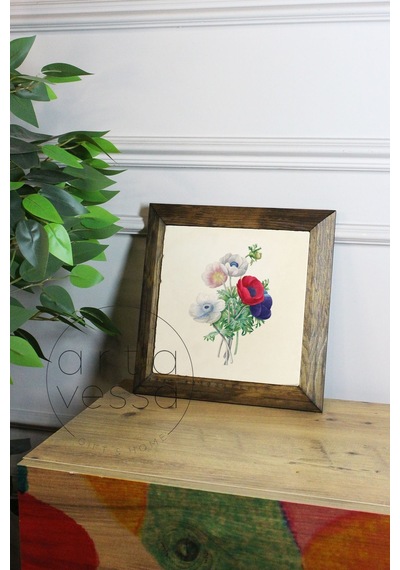 Artavessa Masif Ahşap Çerçeveli Taş Tablo Pano 26 x 26 cm - Bahar ve Çiçek 5