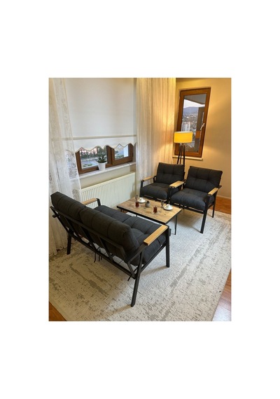Green Garden Gökçe,balkon, Bahçe,teras,cafe - Salon - Metal Kanepe Koltuk Takımı - 2+1+1 + Sehpa Antrasit
