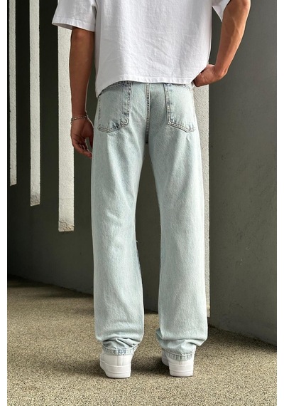 Buz Mavi Dizi Yırtık R4 Dl Baggy Pantolon Buz Mavi