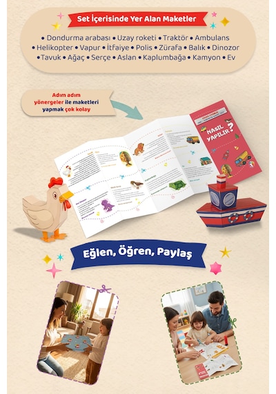 Ailece Etkinlik Kes Yapıştır Maket Seti 18 Maket, Makas Ve Yapıştırıcı Dahil 4 8 Yaş