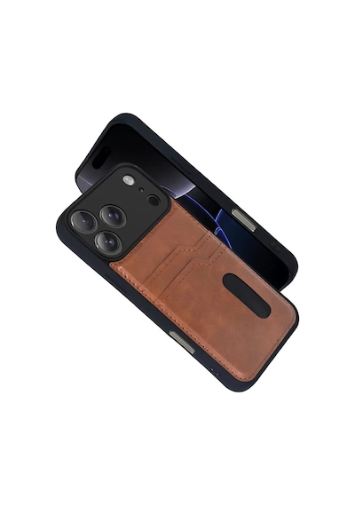 Newface Apple iPhone Uyumlu 17 Pro Max Sara Kartvizitli Deri Kılıf - Taba