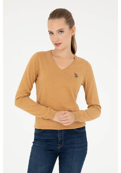 U.S. Polo Assn. Kadın Camel Melanj V Yaka Basic Kazak 50293542-VR122 U.S. Polo Assn. Kadın Camel Melanj V Yaka Basic Kazak 50293542-VR122