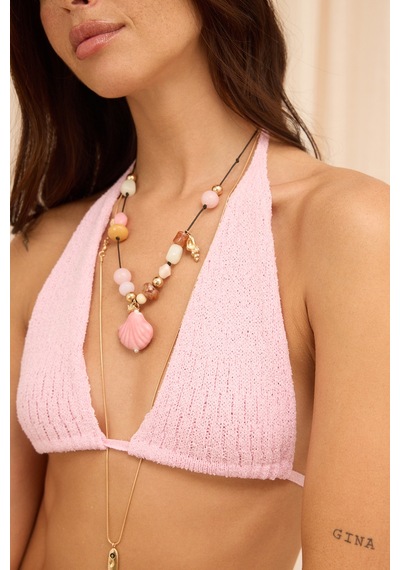 Mai Collection Pangestu Üçgen Pembe Crop Etek Triko Takım