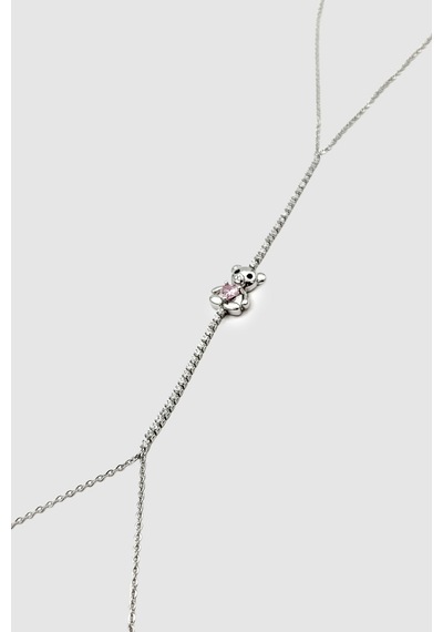 Ayıcık Figürlü Pembe Taşlı Silver Gümüş Renkli Bijuteri Şahmeran