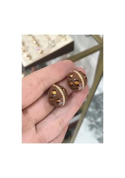 Simli Gold Detaylı Leopar Küpe Çok Renkli