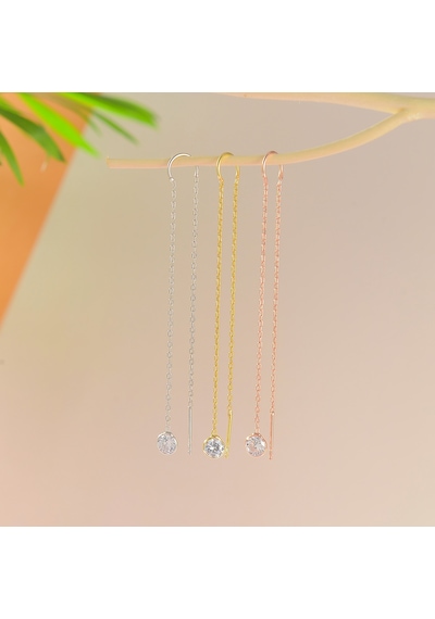 Queen Silver Jewelry 925 Ayar Gümüş Yuvarlak Zirkon Taş Sallantılı Küpe Altın