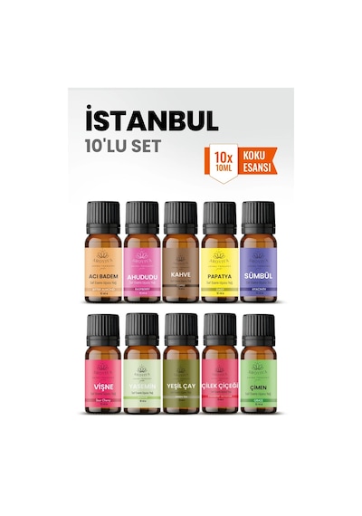 İstanbul 10 Lu Oda Kokusu Seti Buhurdanlık Yağı, Difüzör Esansı Ve Esansiyel Uçucu Yağ 10ml X 10 Karışık