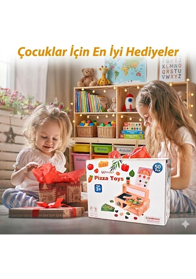 Limon Dekor 50 Parça Ahşap Oyuncak Pizza Fırını Oyun Seti - Eğitici Mutfak Evcilik Oyuncakları
