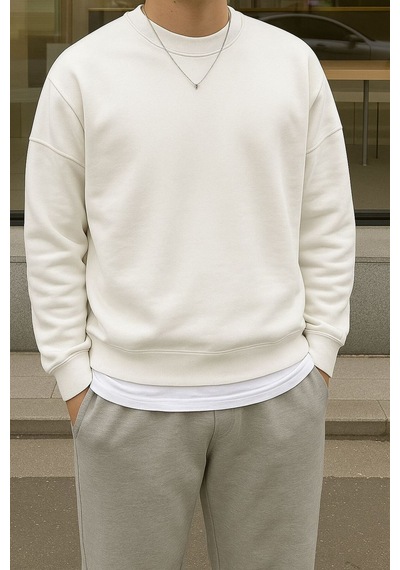 Benroma 3 İplik Penye Unisex Sweatshırt Beyaz