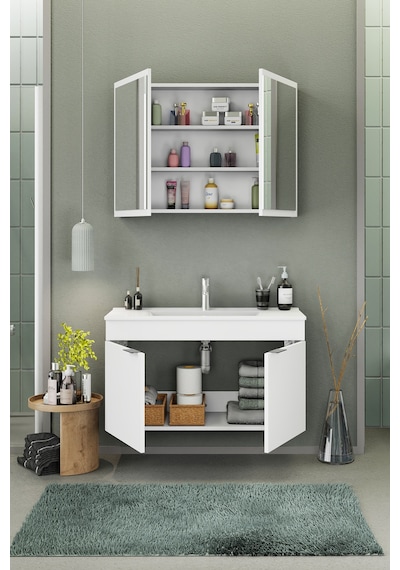 Biani Fix Loft 100 Cm Banyo Dolabı,Seramik Lavabolu, Aynalı,Lavabo Dahil,Mdf,Mat Beyaz Biani Fix Loft 100 Cm Banyo Dolabı,Seramik Lavabolu, Aynalı,Lavabo Dahil,Mdf,Mat Beyaz