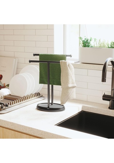 Palm Lavabo İçin Havlu Askısı, Serbest Duran Havlu Askısı, İki Kollu Metal Takı Koyma Yeri İle, Siyah, Standart Boyut Cok Renkli