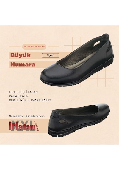 41,42,43,44 Numaralarda 18545 Siyah Deri Büyük Numara Babet Siyah Deri