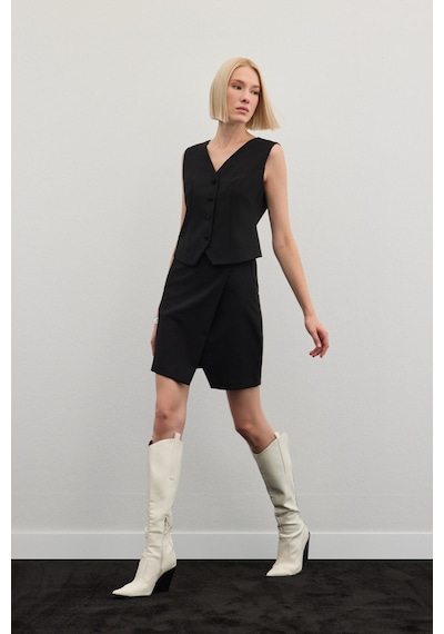Sateen Şort Etek - Siyah-136476 Siyah