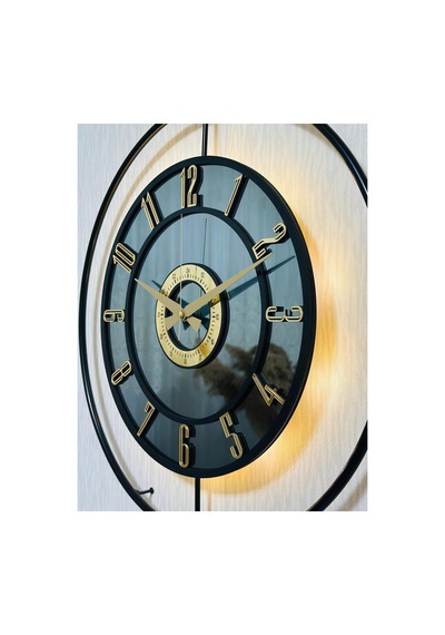Pey Aksesuar Metal Camlı Duvar Saati 50 X 70 Cm Orta Boy Işıklı Gerçek Cam M51-siyah-füme-siyah-gold M51-siyah-füme-siyah-gold