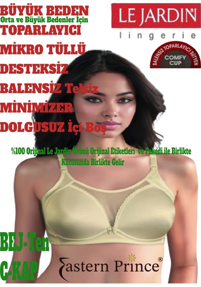 Le Jardin Büyük Beden Balensiz Toparlayıcı Sütyen Küçültücü Mikro Tüllü Desteksiz Dolgusuz Telsiz C Kap Bej Le Jardin Büyük Beden Balensiz Toparlayıcı Sütyen Küçültücü Mikro Tüllü Desteksiz Dolgusuz Telsiz C Kap Bej