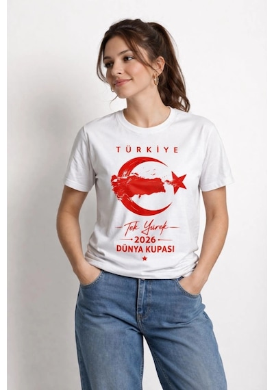 Wear Vexel Kadın Türkiye Ay Yıldız 2026 Dünya Kupasi Taraftar Forma T-shirt - Beyaz Beyaz