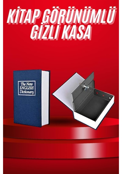 Sptmgldı Kitap Görünümlü Gizli Kasa Büyük Boy Anahtarlı Kilitli Para Kasası
