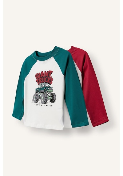 Defacto %100 Pamuk Oversize Reglan Kollu Baskılı 2li Uzun Kollu Tişört Erkek Bebek I0293a526aurd106 Kırmızı-rd106