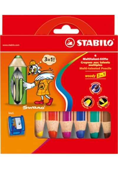 Stabilo Woody Kuru Boya 3in1 6 Renk + Kalemtraş