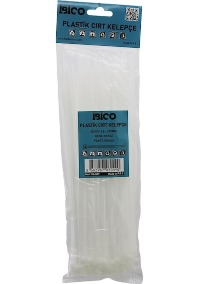 100pcs Beyaz 3.6x250mm Plastik Cırt Kelepçe Standart