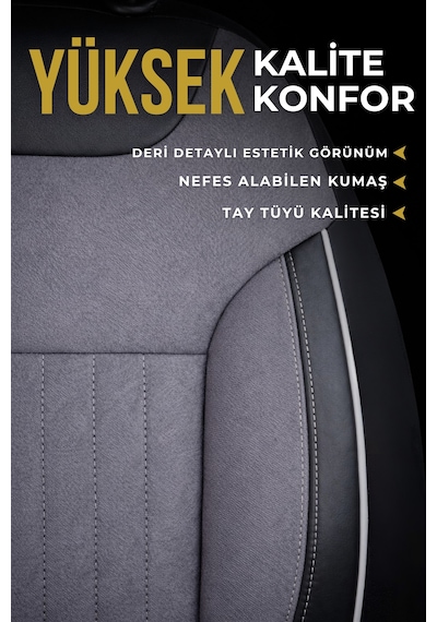 Edition Serisi Tay Tüyü Kumaş Universal Oto Koltuk Kılıfı Tam Set Füme