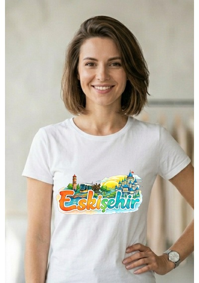 Baranışık Eskişehir Şehir Koleksiyonu Grafik Baskılı Unisex Tişört Beyaz
