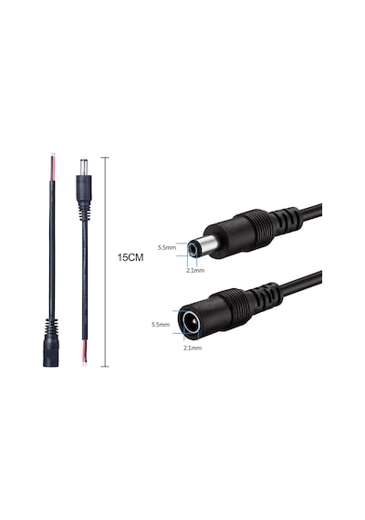 5.5Mm X 2.1Mm 15Cm Erkek Adaptör Kablosu 22Awg 36V 3A Besleme