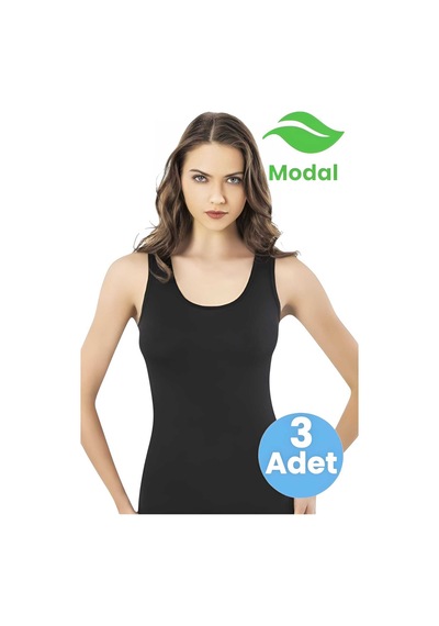 Tezzgelsin Kadın 3lü Geniş Askılı Modal Atlet Siyah