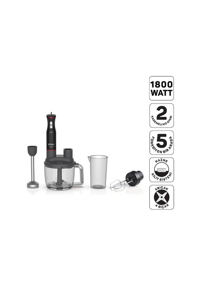 Arzum Ar1204 Starchef Pro 1800w 4 Bıçaklı 1500 Ml Hazneli 2 Kademeli Multi Blender Seti, Siyah