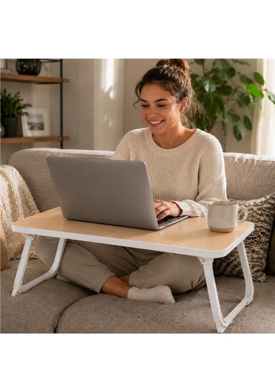 Sn-29693 Katlanabilir Laptop Masası Ve Yatak Koltuk Üzeri Tepsisi Ahşap Desen 60x40cm Sarı