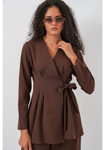 Bigdart Kadın Kimono Pantolon Kumaş Takım 30054 - Kahverengi