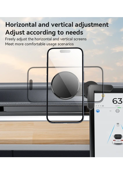 Tesla Model Y Uyumlu 360 Ayarlanabilir Ekranın Köşesine Sabitlenen Magsafeli Telefon Tutucu Diğer