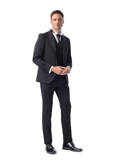 Morven Erkek Siyah Monhattan Slim Fit Dar Kesim Jakarlı Smokin Siyah