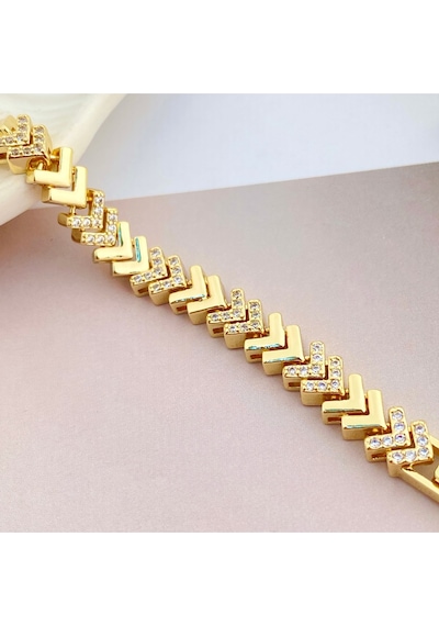 Kadın Bileklik V Model Bileklik Taşlı Vip Seri 14ayar Gold 19 Cm Gold