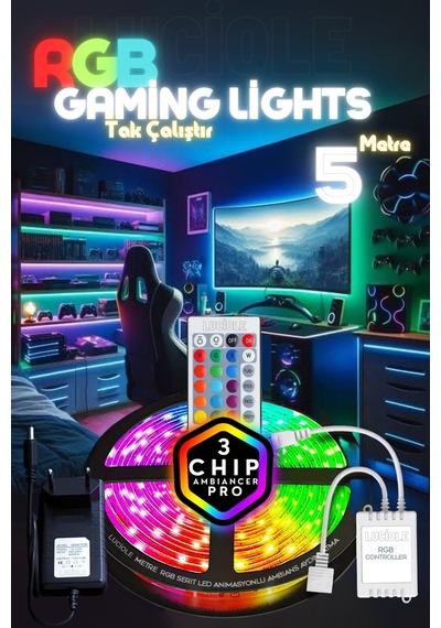 5 Metre Oyuncu Bilgisayar Masası Rgb Şerit Led Aydınlatma Sistemi Pro 3 Chip