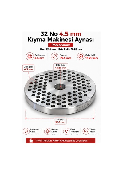 32 No 3.5 Mm Kıyma Makinesi Aynası Paslanmaz