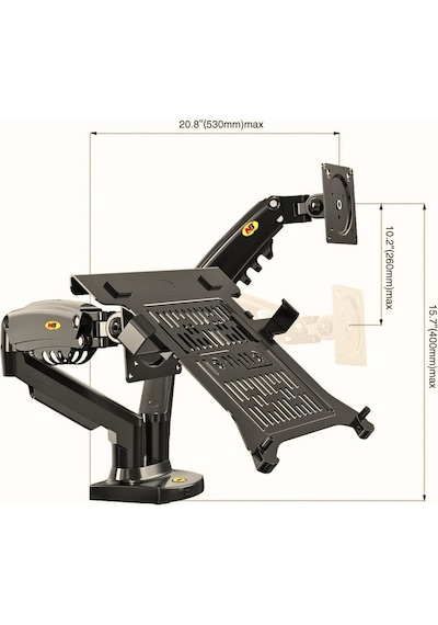 Luve Store Nb F160+fp Gazlı Çift Kollu Monitör Laptop Standı 17-30 İnç Ekran 10-17 İnç Notebook Vesa Uyumlu