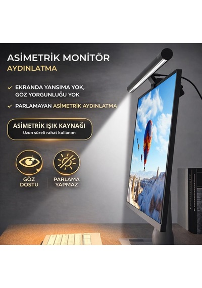 Coofbe Alüminyum 50cm Ayarlanabilir Led Monitör Işığı Lambası İ-wok Kademeli Parlaklık Ayarlı Pc Ekran Işığı
