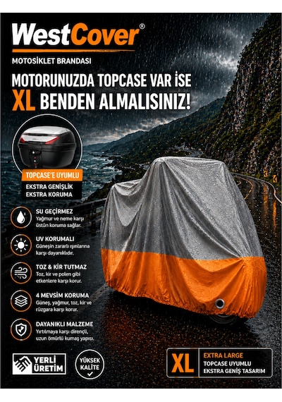 Volta Vm4+ Gri-turuncu Parç. Motosiklet Branda Su-toz Geçirmez Motor Örtü