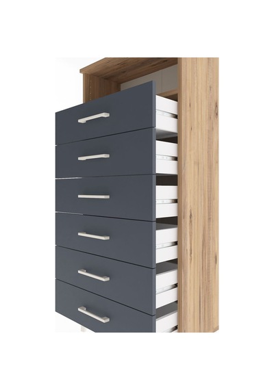 Arges Dolap Tek Raflı 6 Çekmeceli 60x30x134 Çam-antrasit Atlas Çam