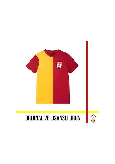 Gsstore Galatasaray Lisanslı 5 Yıldızlı Parçalı Bayrak Logolu T-shirt Sarı - Kırmızı