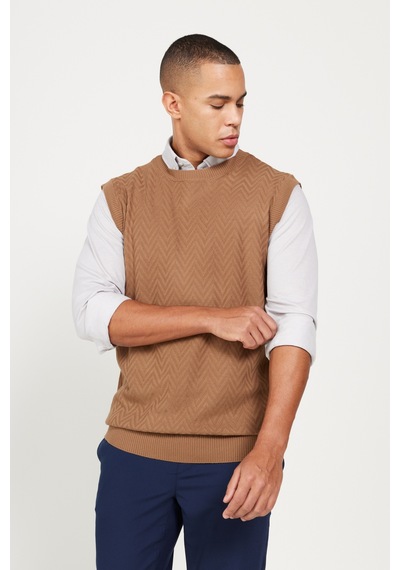 AC&Co / Altınyıldız Classics Erkek Vızon Standart Fit Normal Kesim Bisiklet Yaka Süveter Vizon