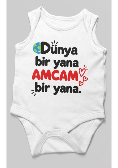 Morivokids Dünya Bir Yana, Amcam Bir Yana Sıfır Kollu Bebek Zıbını %100 Pamuk Beyaz
