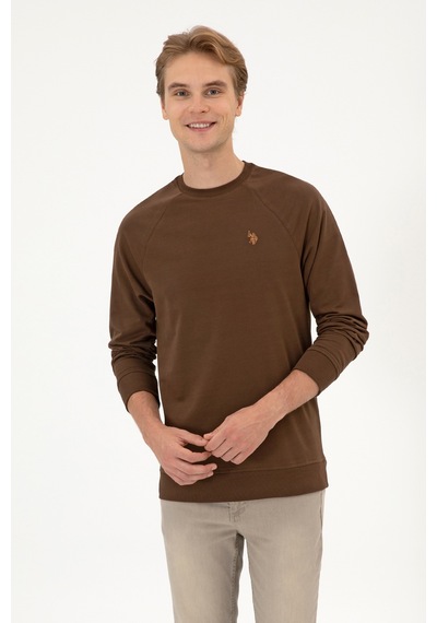 U.S. Polo Assn. Erkek Regular Fit Bisiklet Yaka Kahverengi İnce Basic Sweatshirt 50313752-VR029