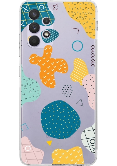 Samsung Uyumlu Galaxy A32 Kamera Korumalı Kapak Geometrik Şekiller Tasarımlı Şeffaf Kılıf Şeffaf