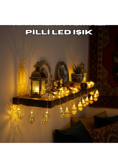 Altın Fener Figürlü Pilli Led Ramazan Işık Zinciri