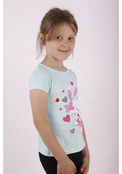 Toontoy Kids Toontoy Kız Çocuk Kalpli Tavşan Baskılı Tişört Mint Yeşili